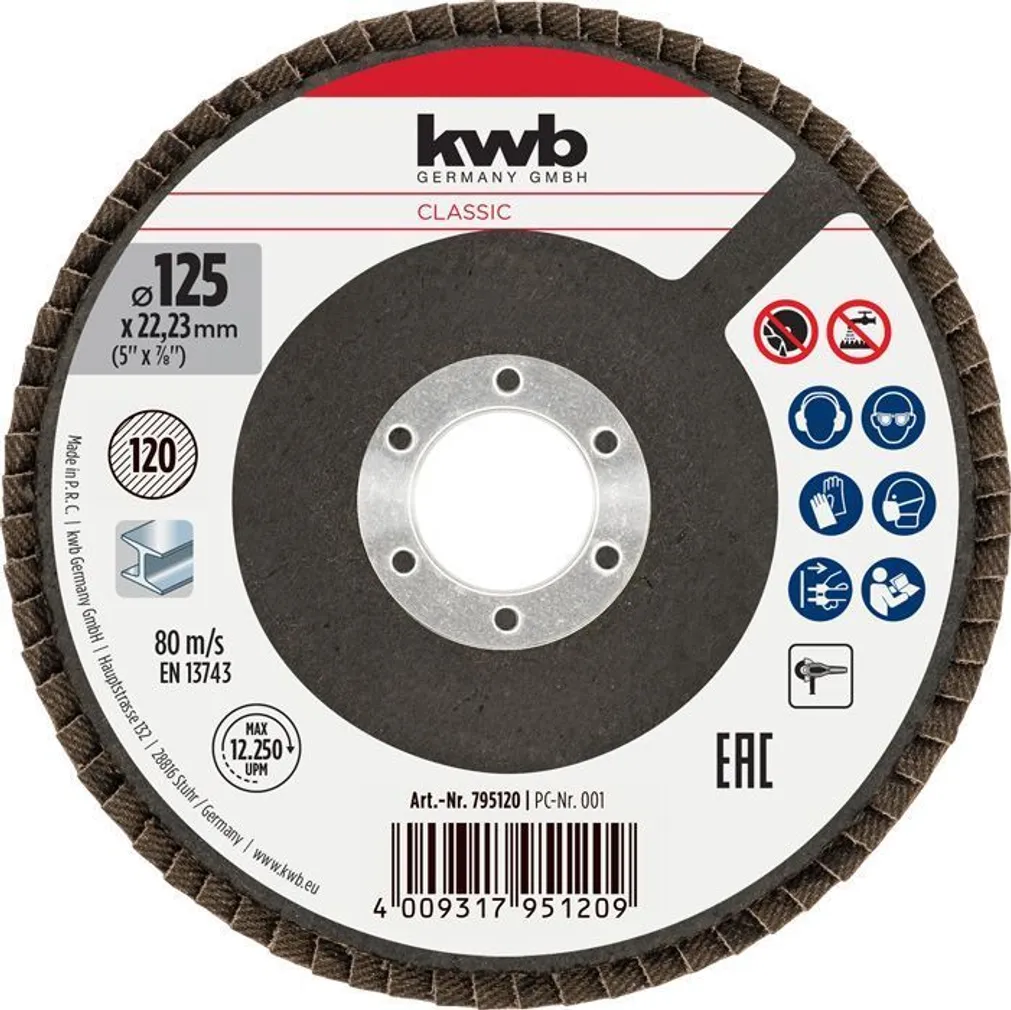 ABRASIIVLAMELLKETAS KWB KORUND, 125MM P120