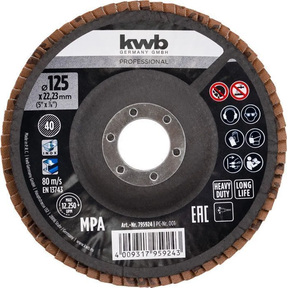 ABRASIIVLAMELLKETAS KWB KERAAMILINE, 125MM P40