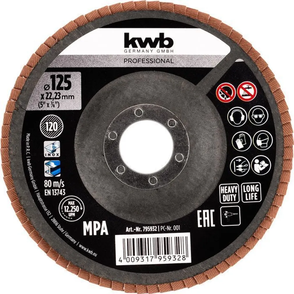 ABRASIIVLAMELLKETAS KWB KERAAMILINE, 125MM P120