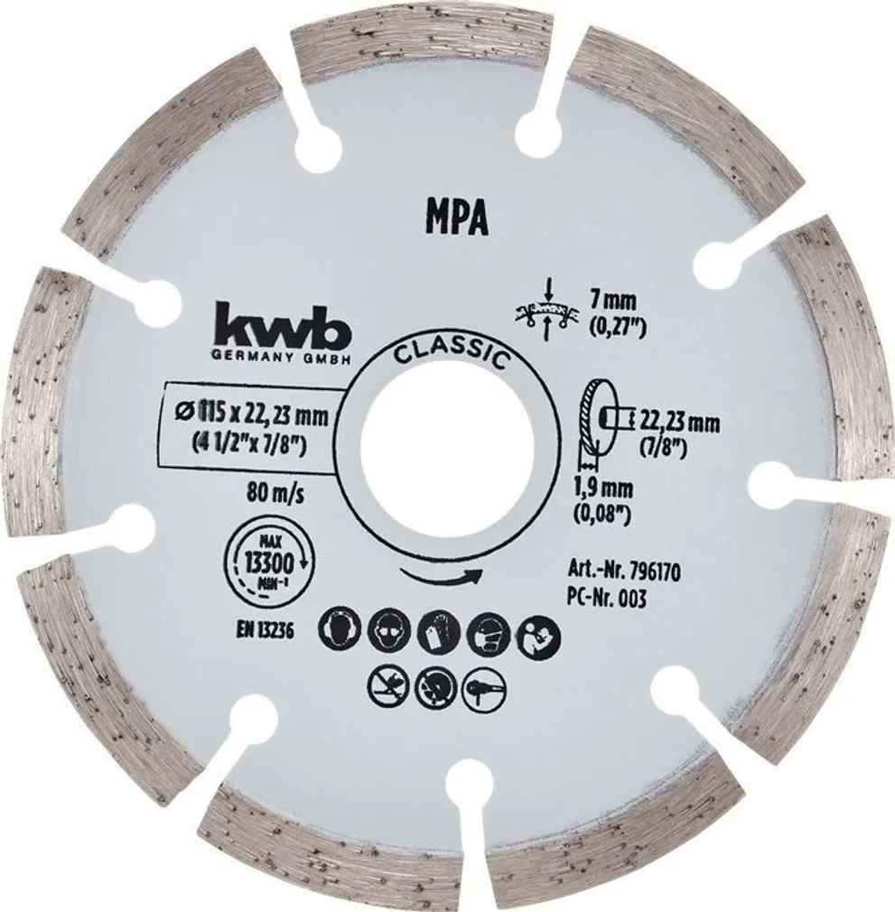 TEEMANTLÕIKEKETAS KWB, SEGMENT 115MM