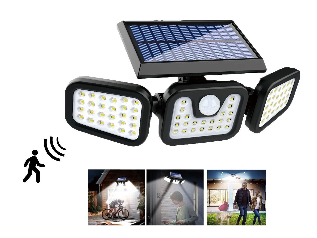FASSAADIVALGUSTI 74LED 3-FUKTSIOONI SENSOR PÄIKESEPANEELIGA