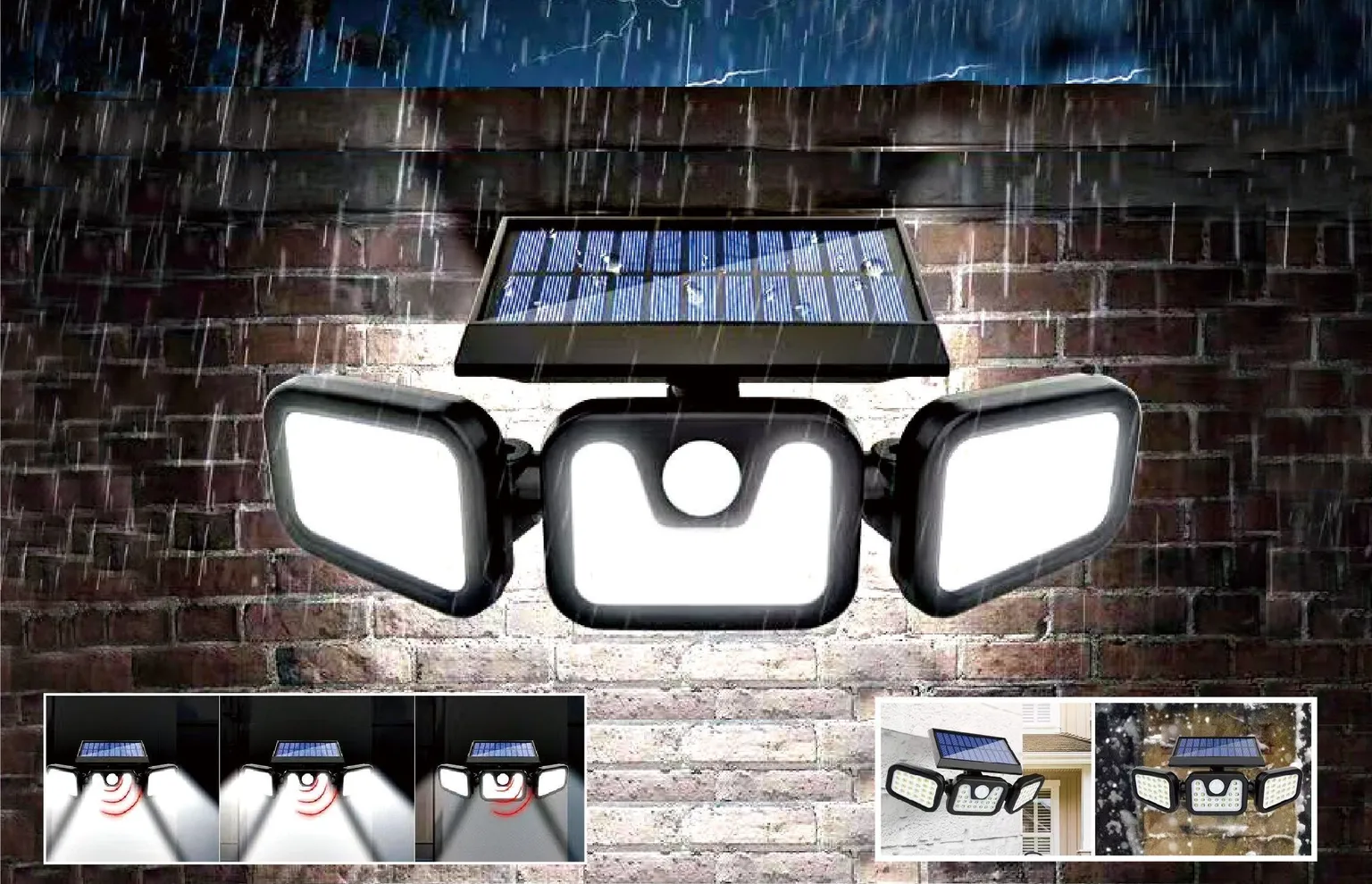 FASSAADIVALGUSTI 74LED 3-FUKTSIOONI SENSOR PÄIKESEPANEELIGA