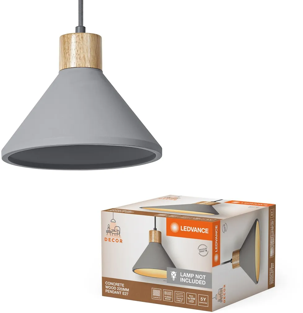 RIPPVALGUSTI LEDVANCE CONCRETE WOOD 220MM E27 TUMEHALL