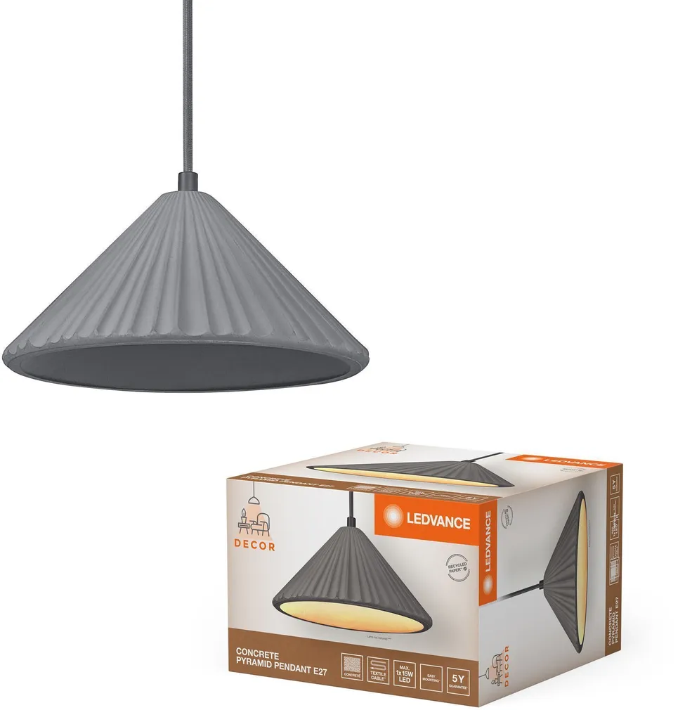 RIPPVALGUSTI LEDVANCE CONCRETE PYRAMID 27PENDANT E27 TUMEHALL