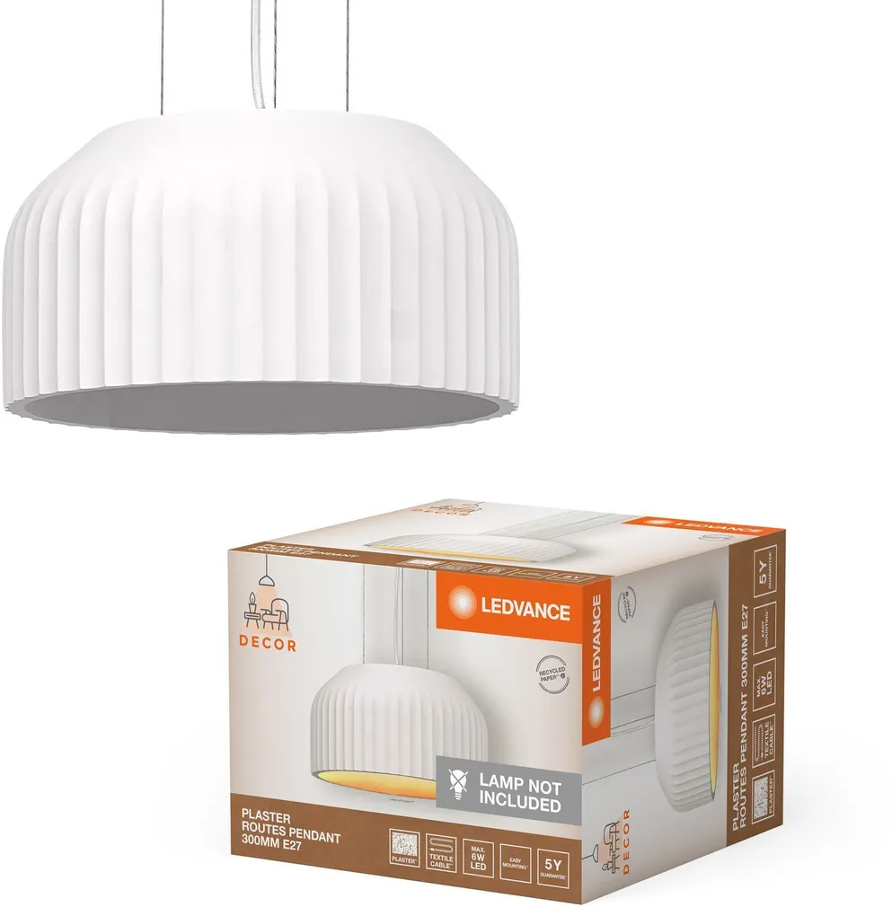 RIPPVALGUSTI LEDVANCE PLASTER ROUTES 300 1XE27 VALGE