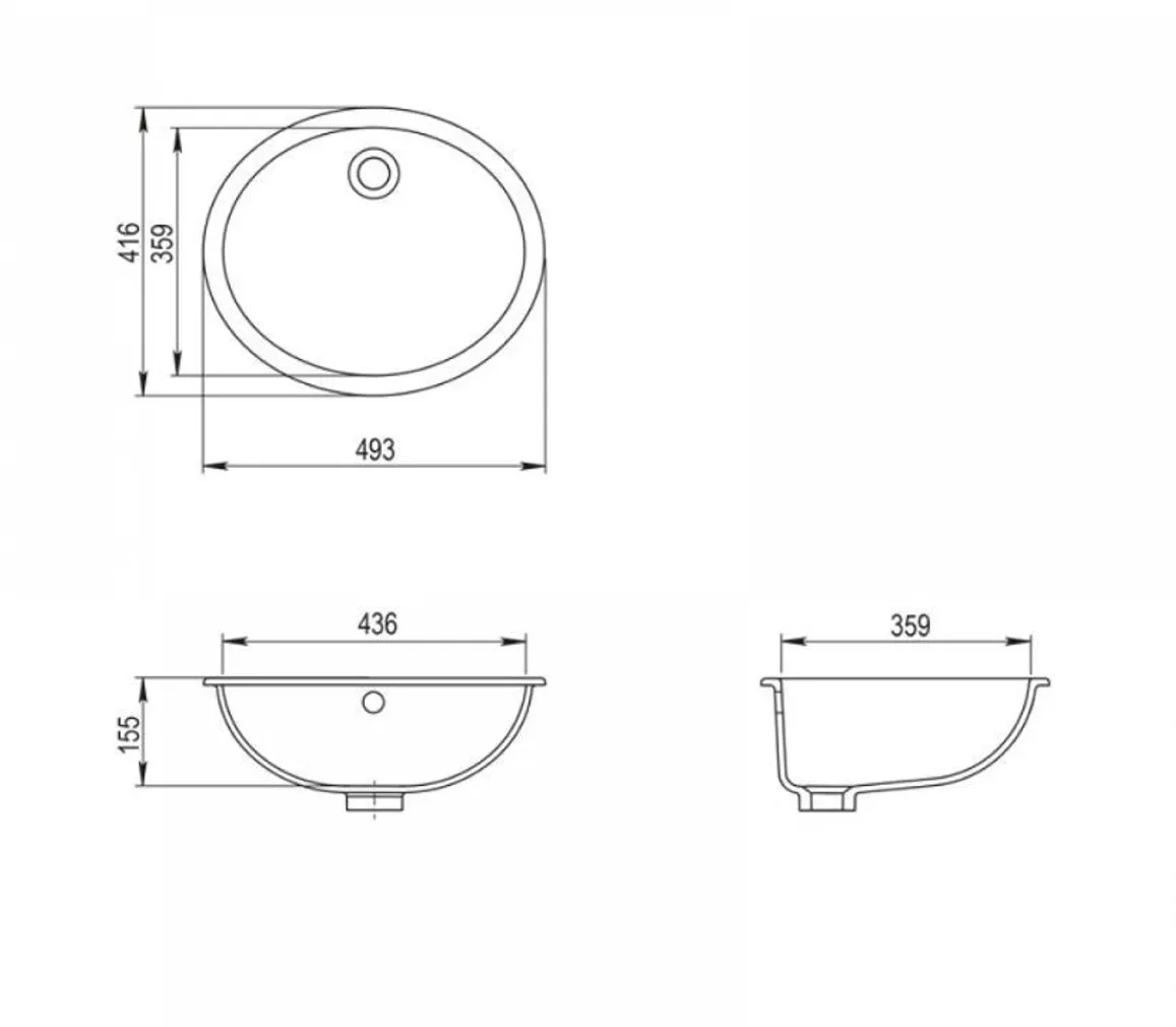 VANNITOAVALAMU TURTL 155MM 436X359MM GRANIIT MUST
