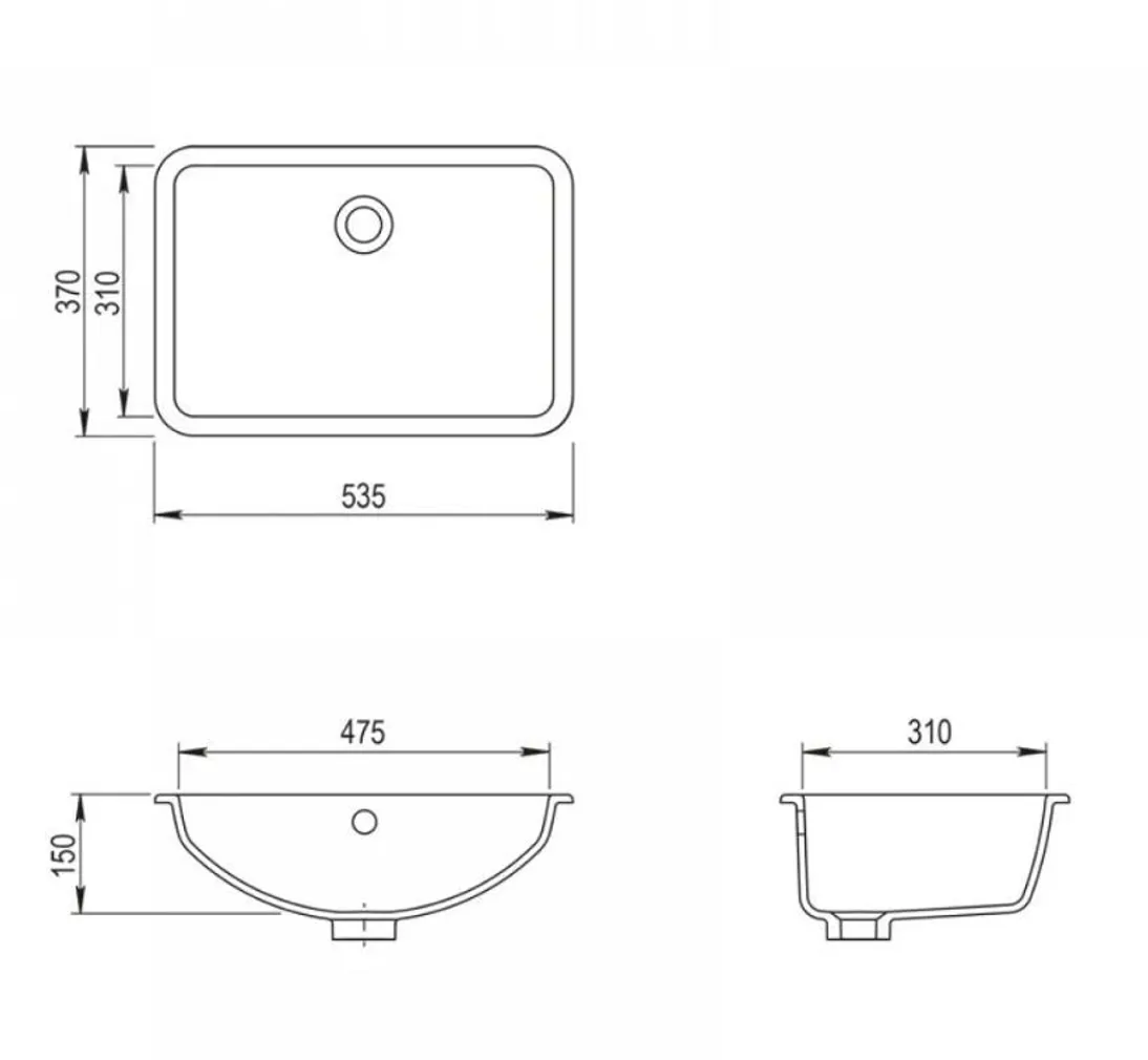 VANNITOAVALAMU TURTL 150MM 535X370MM GRANIIT MUST