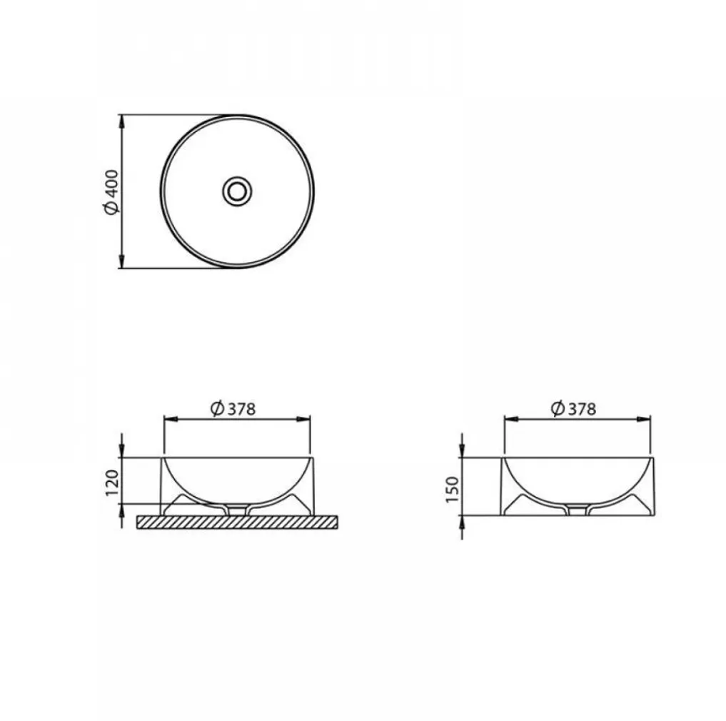 VANNITOAVALAMU TURTL 120MM 378X378MM GRANIIT MUST