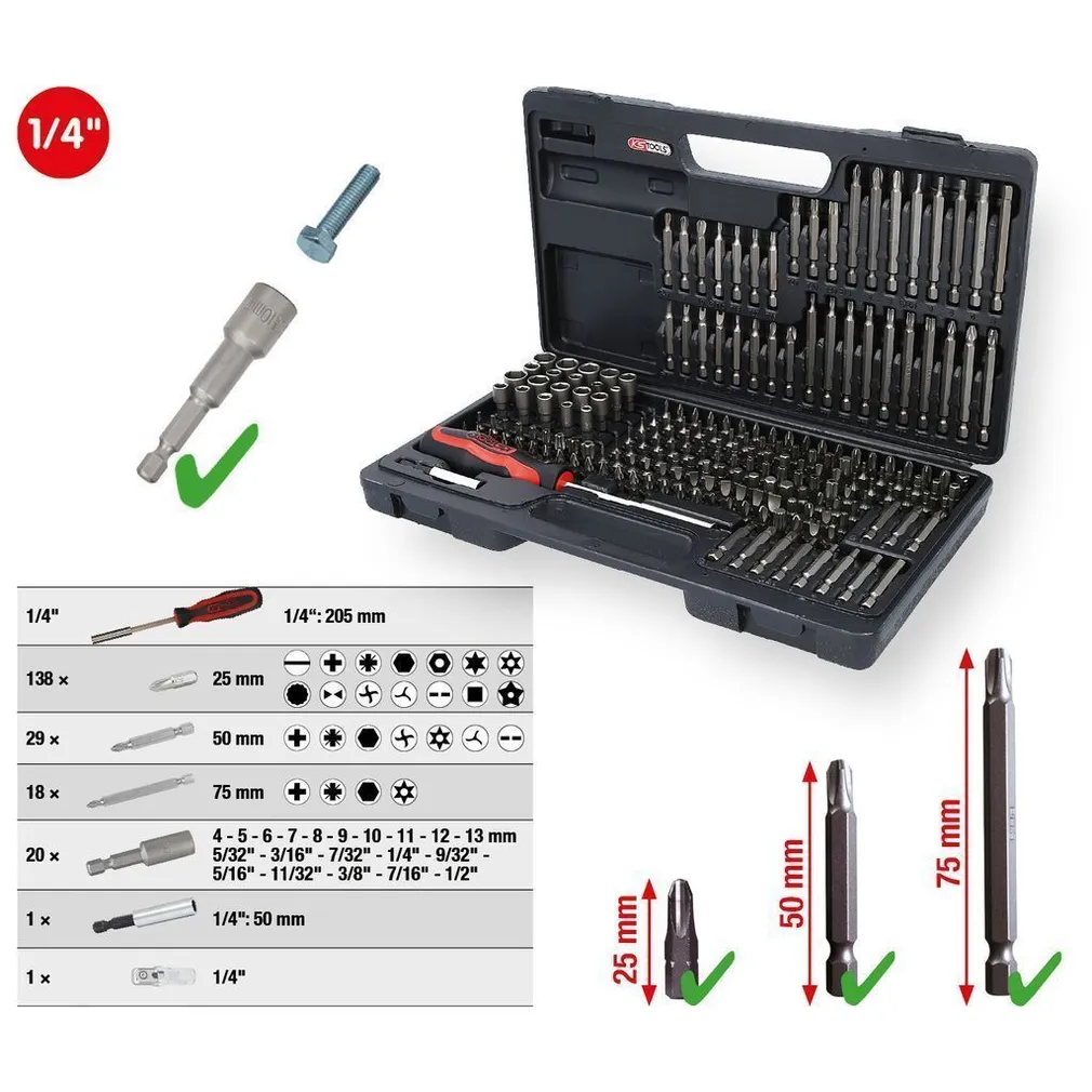 OTSIKUTE KOMPLEKT KS TOOLS 1/4", 208-OSALINE