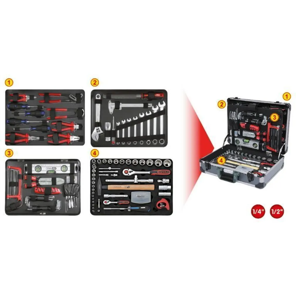UNIVERSAALNE TÖÖRIISTAKOMPLEKT KS TOOLS 1/4´´+1/2´´, 127-OSA