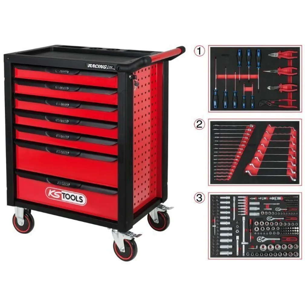 TÖÖRIISTAKÄRU KS TOOLS RACINGLINE 7-SAHTLIT+KOMPLEKT, 215-OSA