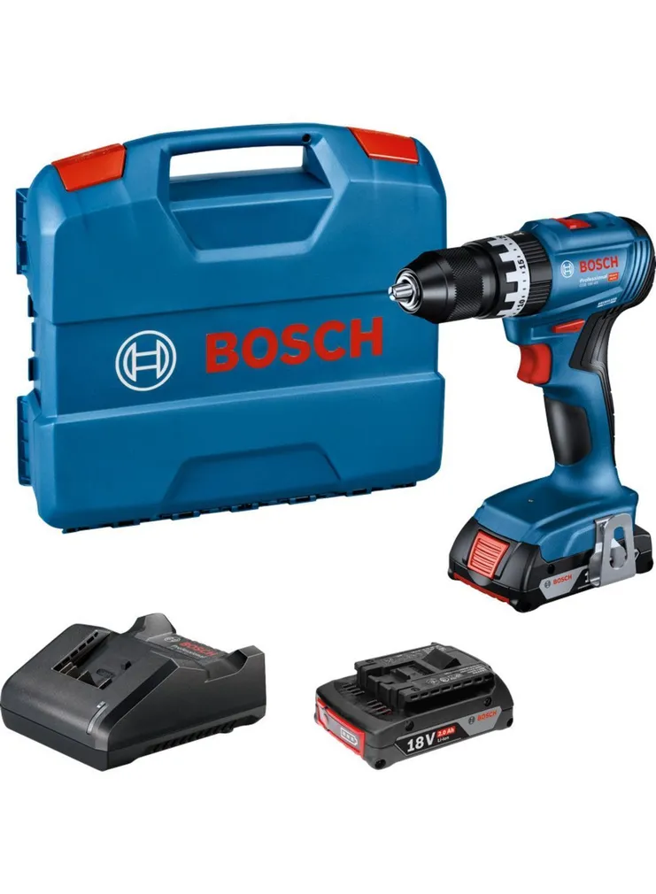 AKULÖÖKTRELL BOSCH GSB 18V-45, 2X2.0AH AKUT, LAADIJA