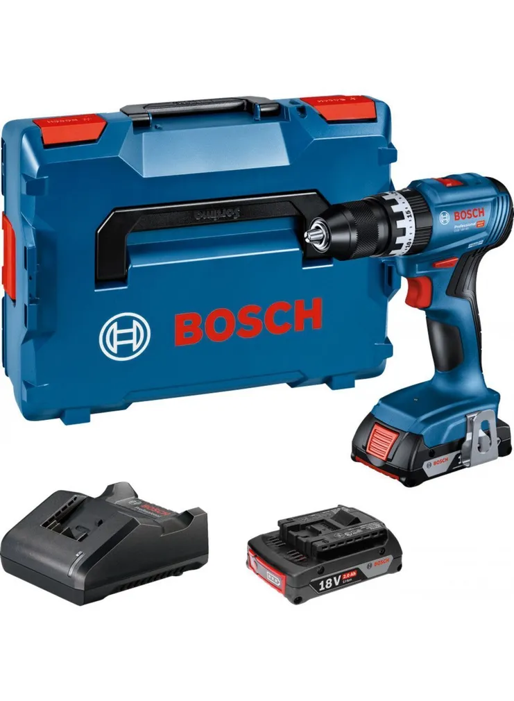 AKULÖÖKTRELL BOSCH GSB 18V-45, 2X2.0AH AKUT, GAL 18V-20, L-BOXX