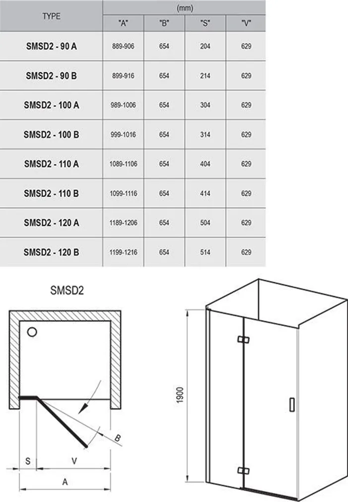 DUŠIUKS RAVAK SMARTLINE SMSD2-100 B, VASAK, 100X190CM