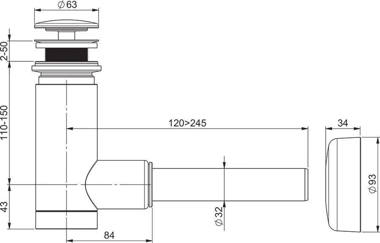 SIFOON VALAMU JAOKS RAVAK 63MM, VALGE/KROOM
