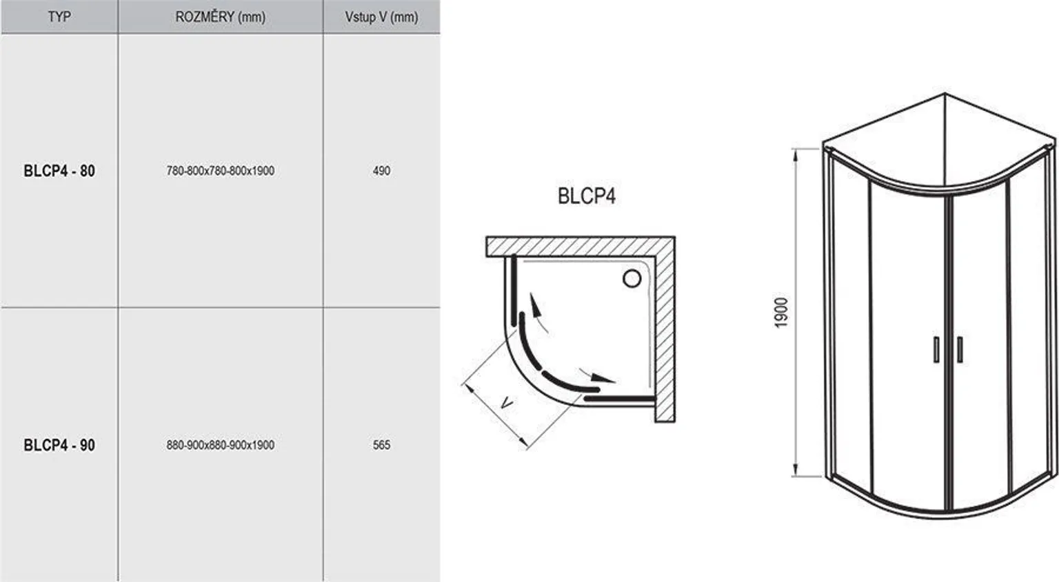 DUŠINURK RAVAK BLIX BLCP4-80, 80X190CM, SATIIN, ALUSETA