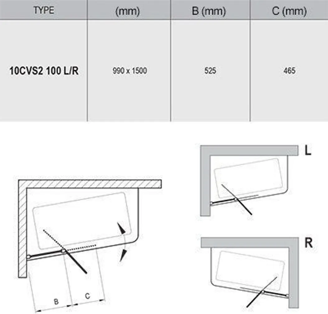 VANNISEIN RAVAK 10CVS2-100, 100X150CM PAREM, ALUMIINIUM