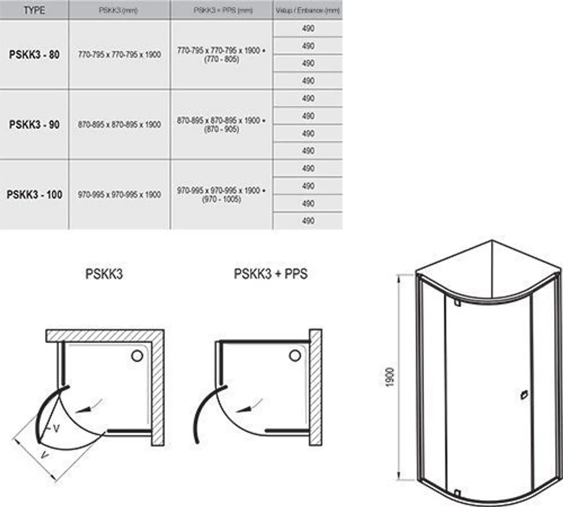 DUŠIKABIIN RAVAK PIVOT PSKK3-90, 90X190CM MUST ALUSETA