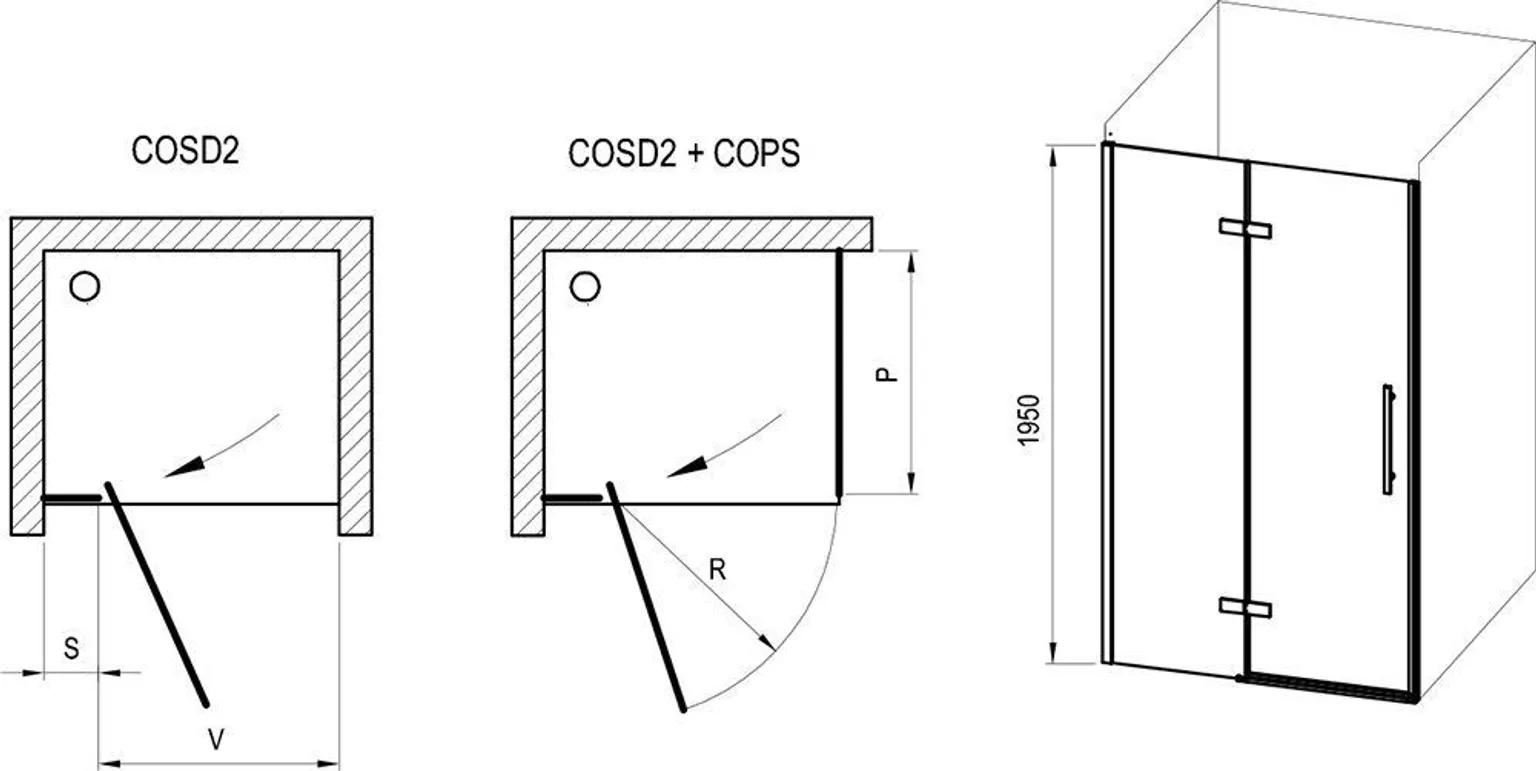 DUŠIUKS RAVAK COOL! COSD2-100, 100X195CM MUST