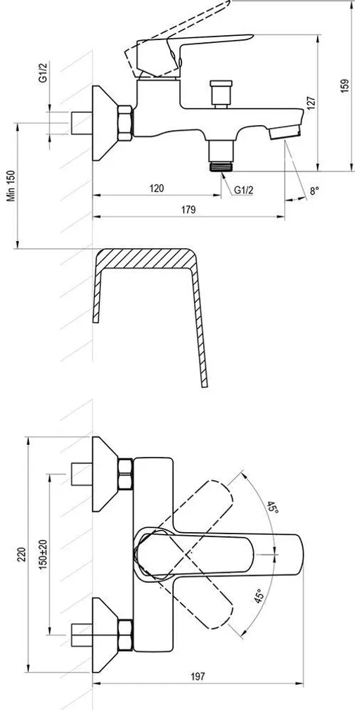 SEINAPEALNE VANNISEGISTI RAVAK LIFE, LF 022.20BL, 150 MM, KROOM