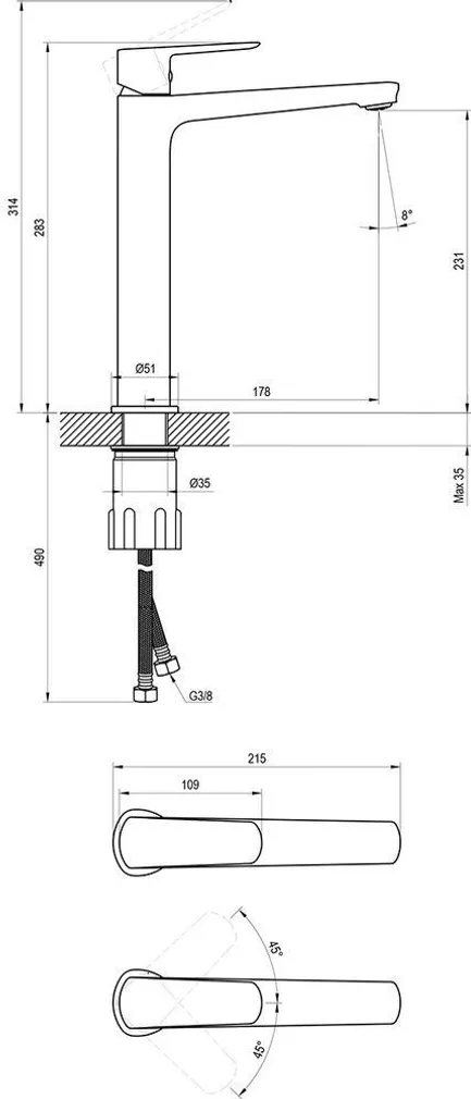 KÕRGE VALAMUSEGISTI RAVAK SL 015.20BL, 280MM, MUST