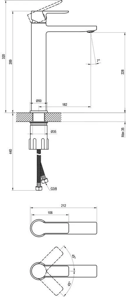 KÕRGE VALAMUSEGISTI RAVAK SL 015.20BL, 290MM, MUST