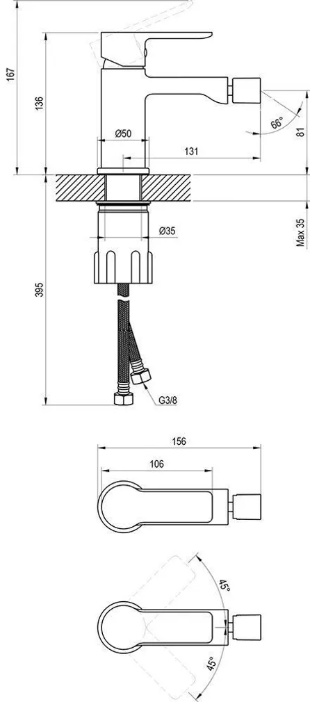 BIDEESEGISTI RAVAK SOLAR SL 056.20BL 135 MM, MUST