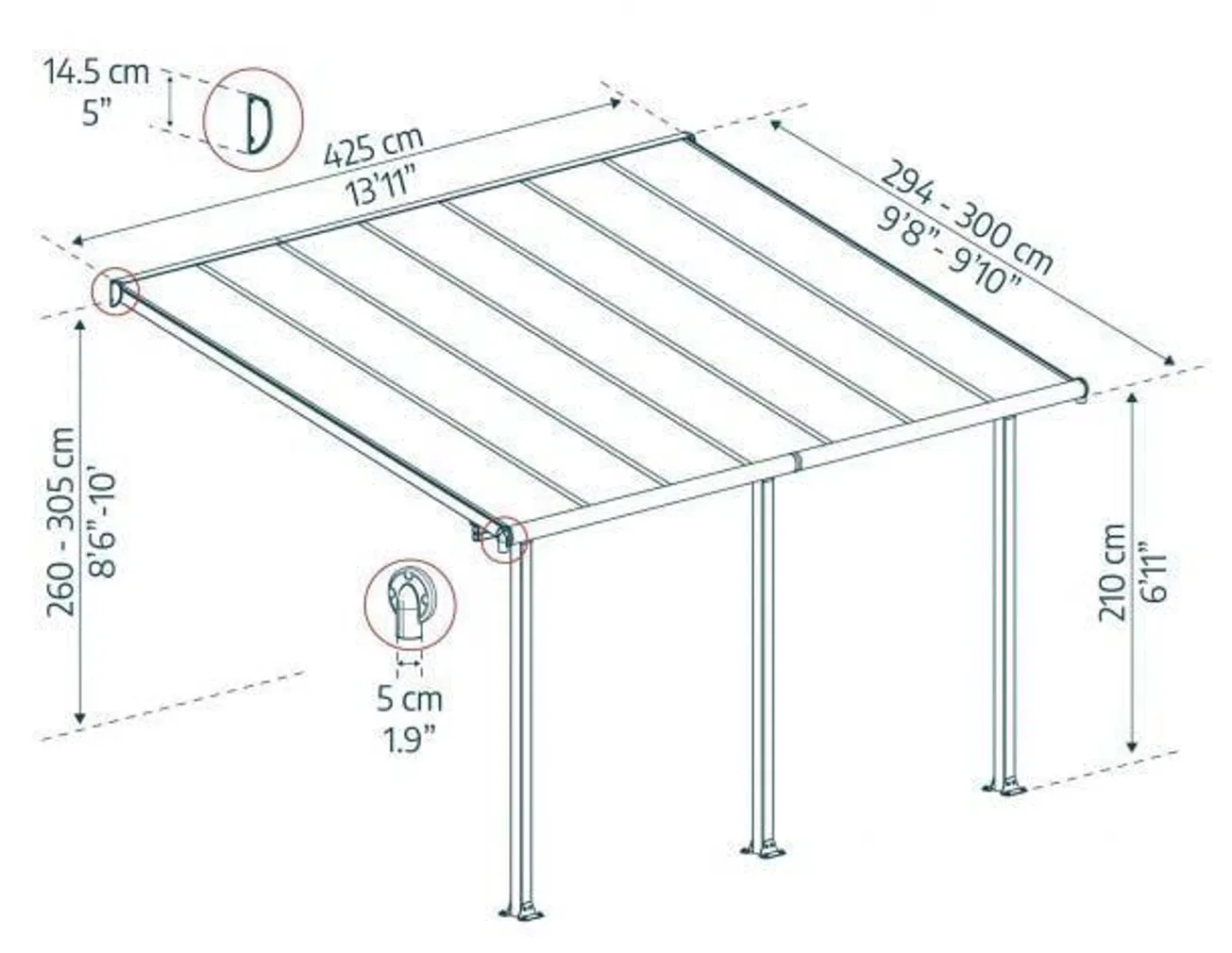VARIKATUS TERRASSILE OLYMPIA 3X4,25M HALL/PRONKS