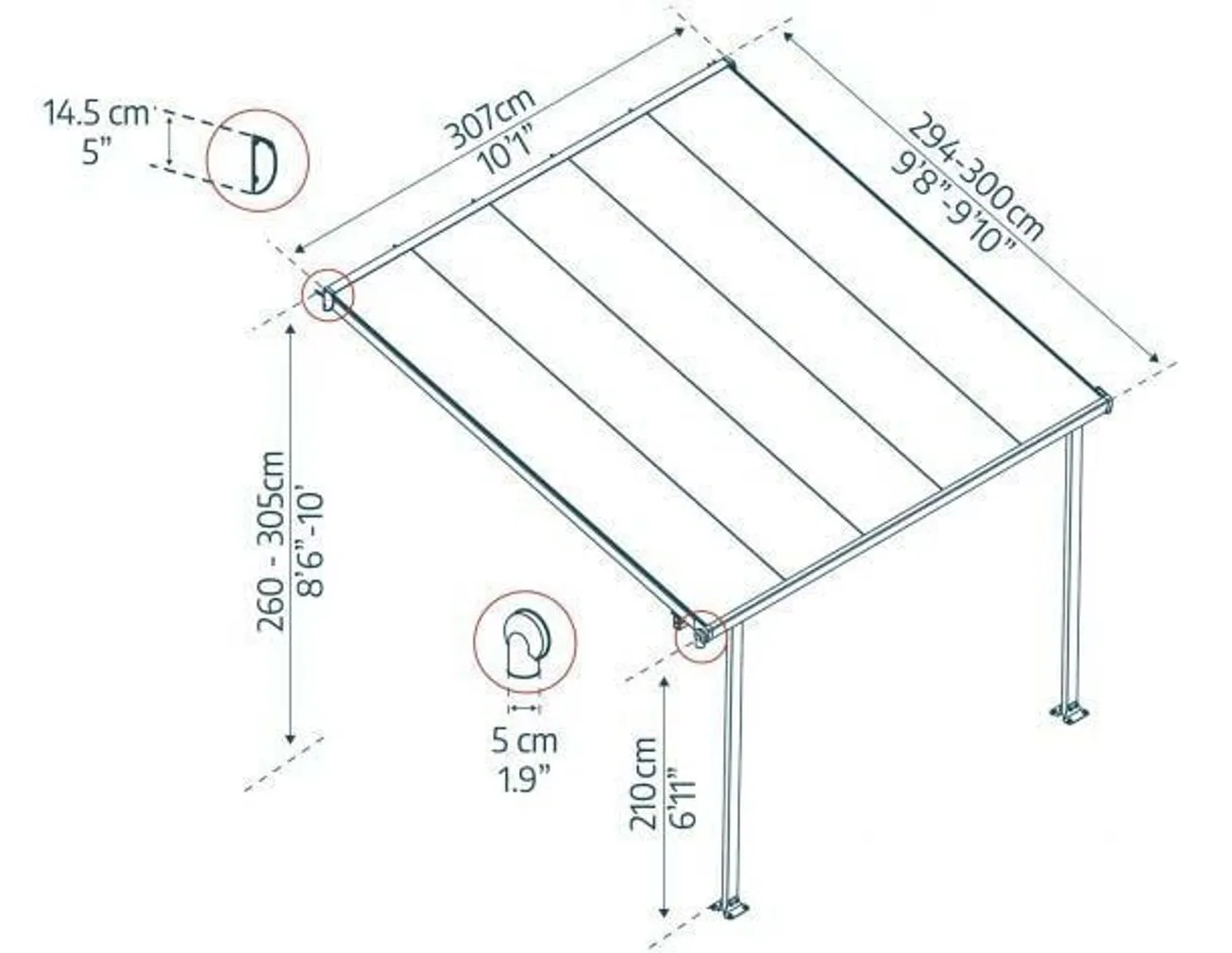 VARIKATUS TERRASSILE FERIA 3X3M HALL/KIRGAS