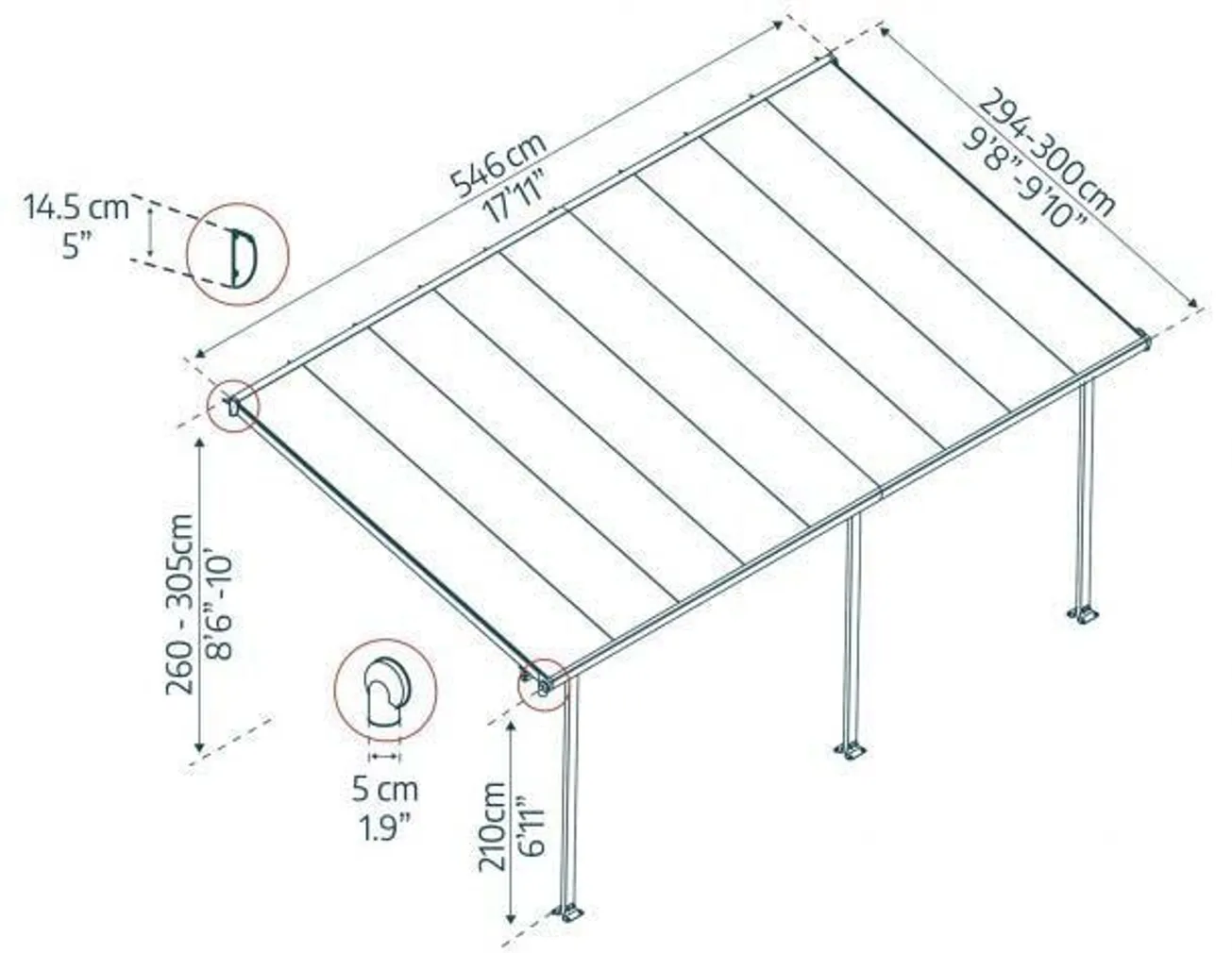VARIKATUS TERRASSILE FERIA 3X5,46 VALGE/KIRGA