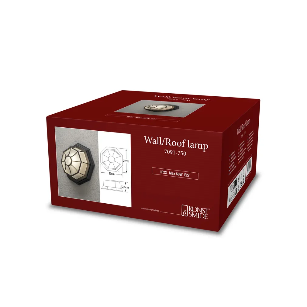 VÄLISVALGUSTI KONSTSMIDE BUDGET FLUSH SEINALE 60W IP23 E27 MUST
