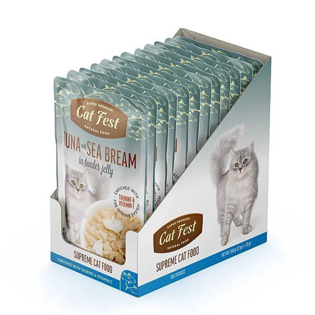MÄRGTOIT KASSIDELE CATFEST TUUNIKALA JA MERIAHVEN ŽELEES 12X70G