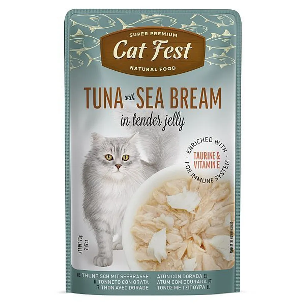 MÄRGTOIT KASSIDELE CATFEST TUUNIKALA JA MERIAHVEN ŽELEES 12X70G