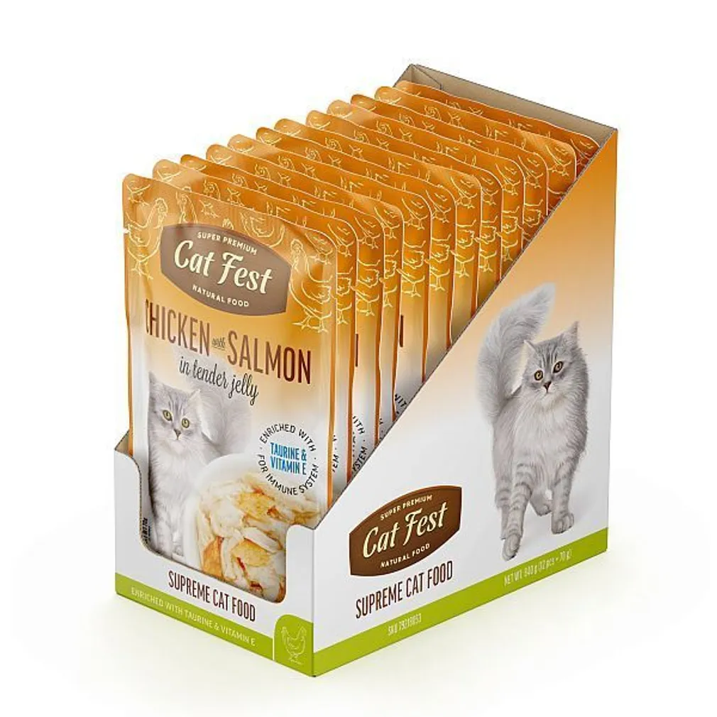 MÄRGTOIT KASSIDELE CATFEST KANA JA LÕHE ŽELEES 12X70G
