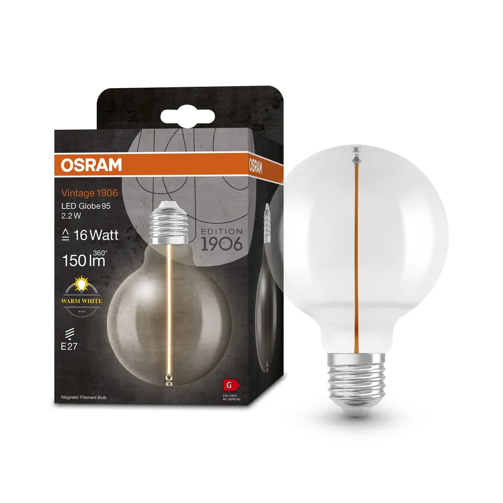 LED LAMP OSRAM GLOBE 95 2,2W E27 150LM 2700K LÄBIPAISTEV