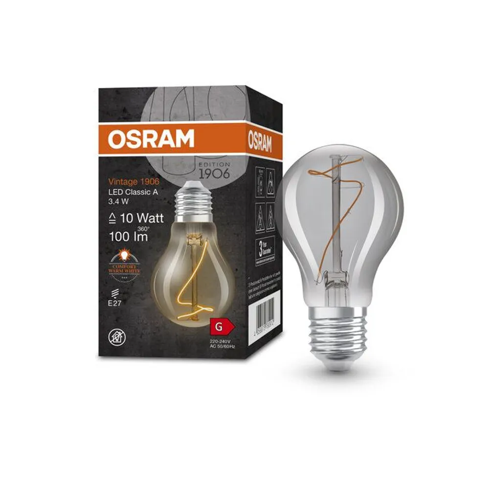 LED LAMP OSRAM CLASSIC 3,4W E27 100LM 1800K SUITSUHALL