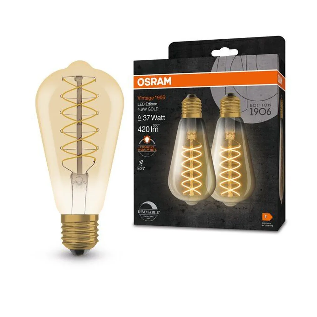 LED LAMP OSRAM EDISON 4,8W E27 420LM 2200K KULDNE 2TK