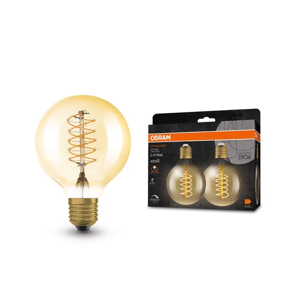 LED LAMP OSRAM GLOBE 80 4,8W E27 420LM 2200K KULDNE 2TK