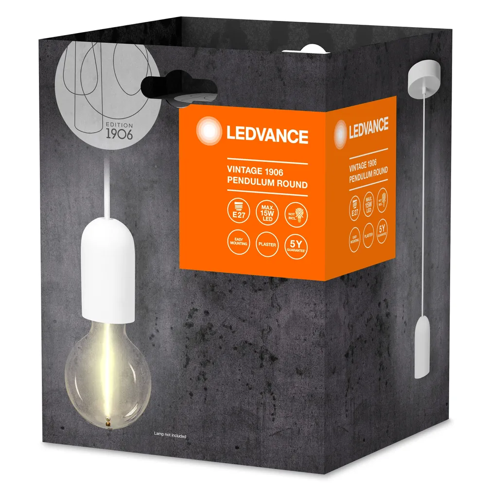 RIPPVALGUSTI LEDVANCE PENDULUM ROUND PLASTER E27 VALGE