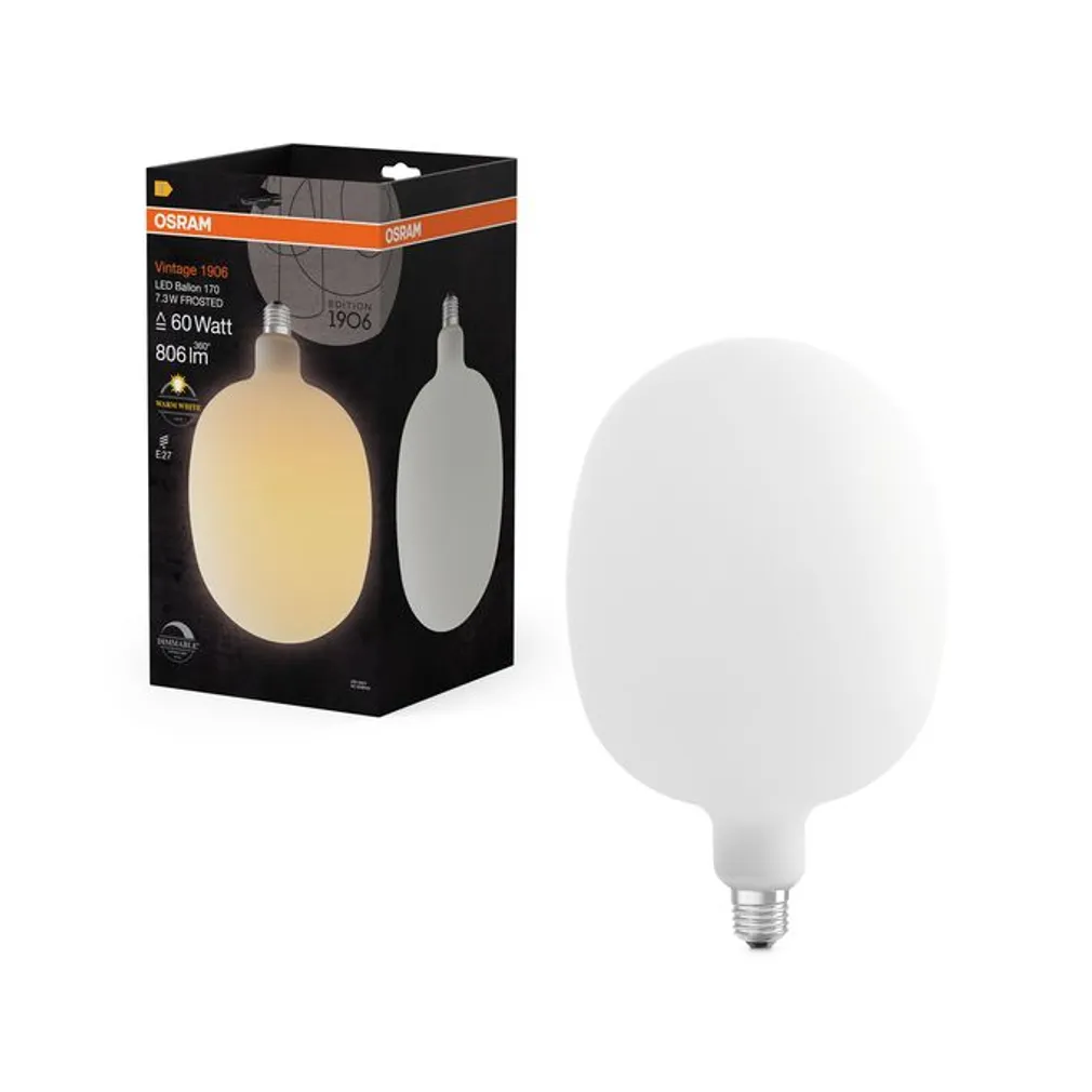 LED LAMP OSRAM BIG BALLON 7,3W E27 806LM 2700K VALGE