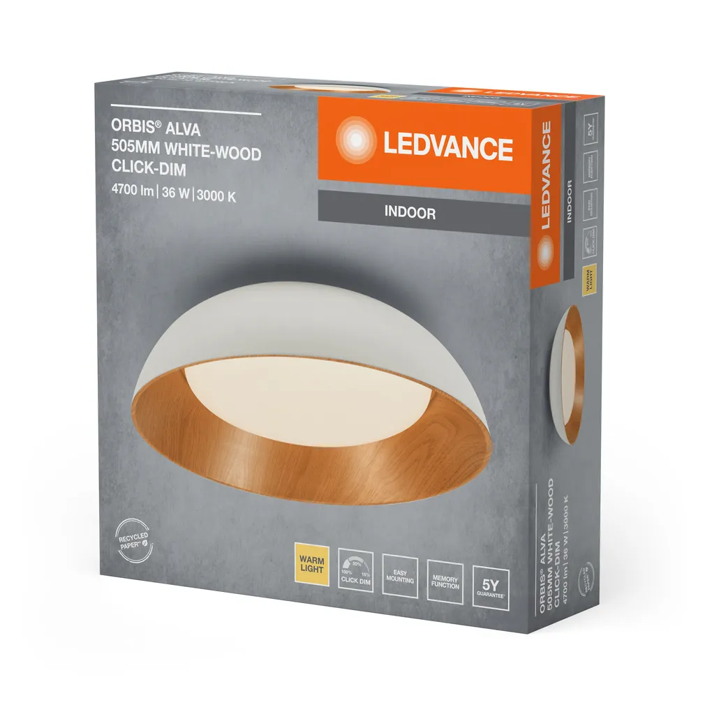 PLAFOON LEDVANCE ORBIS ALVA 505MM 36W VALGE/PUIT