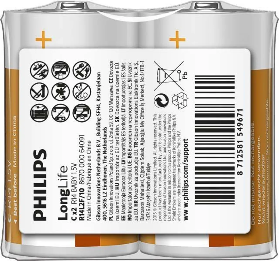 PATAREI PHILIPS LONGLIFE C/R14 2TK