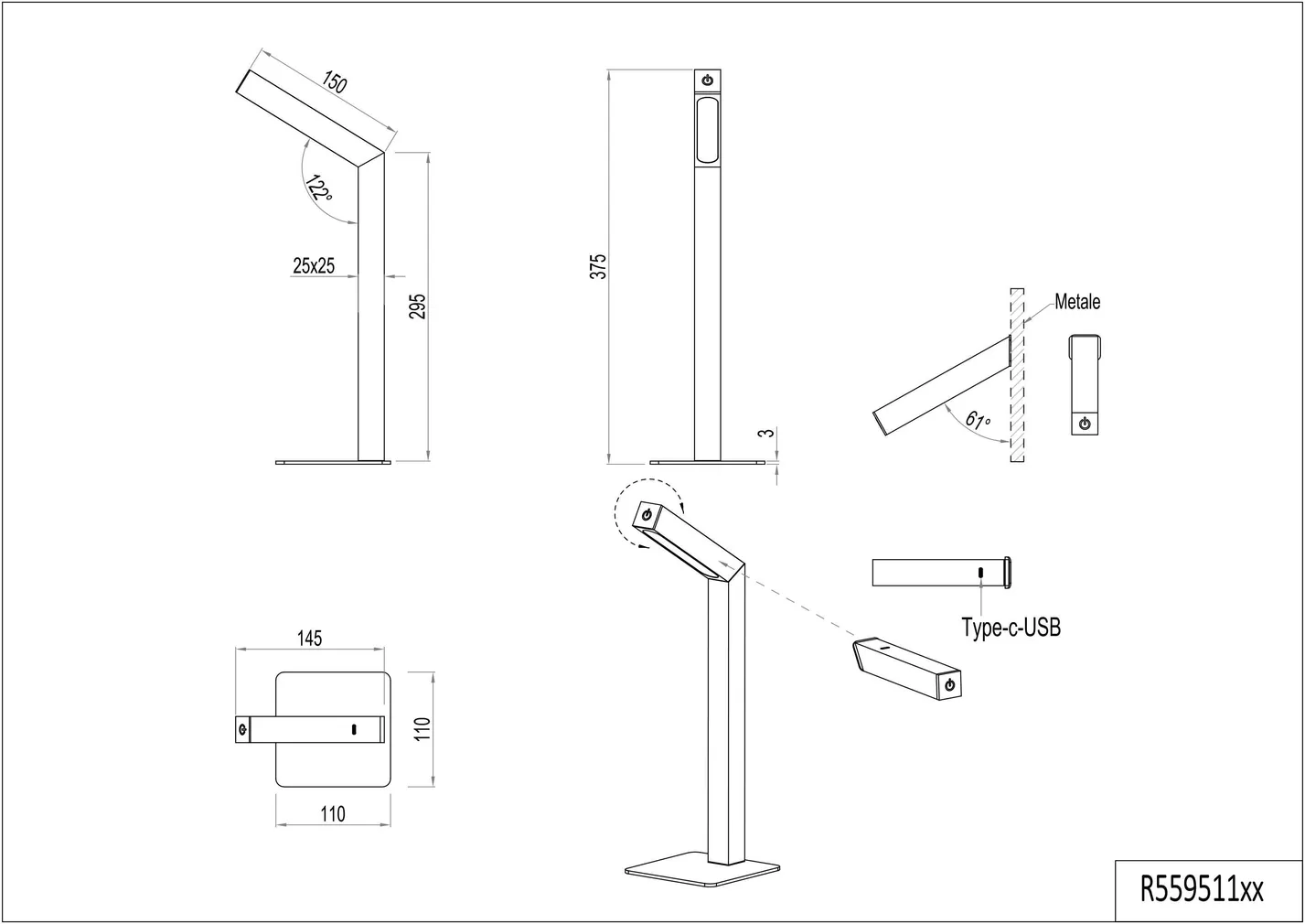 LED LAUALAMP TRIO 3000K 185LM MATT MUST