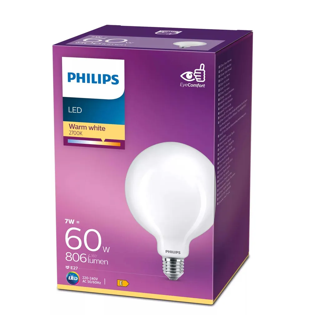LED LAMP PHILIPS CLASSIC 60W E27 WW G120 MATT