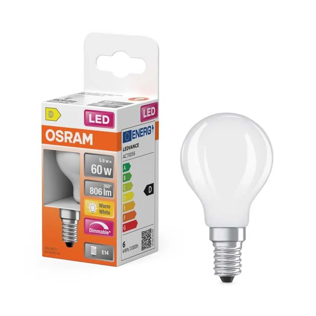LED LAMP OSRAM SSTAR CLASSIC P FR 5,9W 827 E14 DIM
