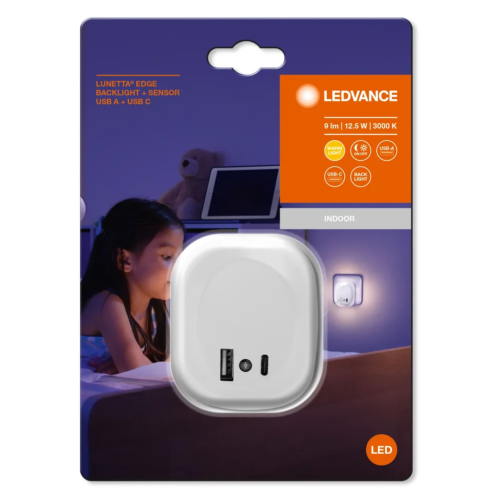 ÖÖVALGUSTI LEDVANCE LUNETTA EDGE USB A&C 3000K VALGE
