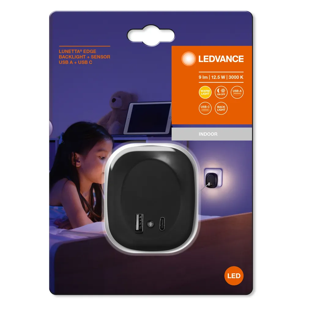 ÖÖVALGUSTI LEDVANCE LUNETTA EDGE USB A&C 3000K MUST