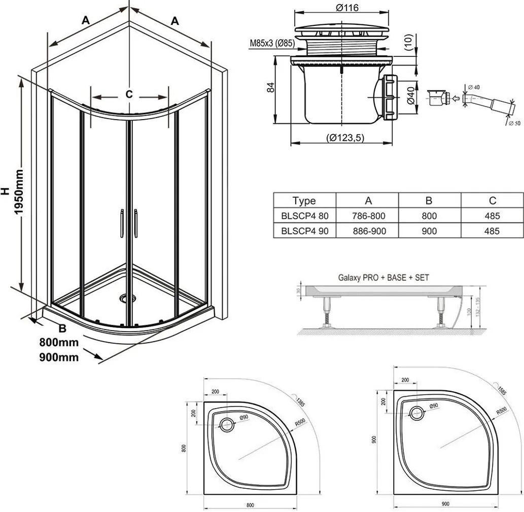 DUŠIKOMPLEKT RAVAK 80X195CM 5IN1 BLSCP4, SET5 ALUMIINIUM
