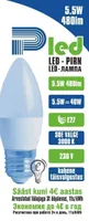 LEDLAMP 5.5W 480LM C37 E27 PLED