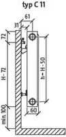 PANEELRADIAATOR PURMO COMPACT PC11 TERAS 1600X600X60MM KÜLGÜHENDUS 1629W